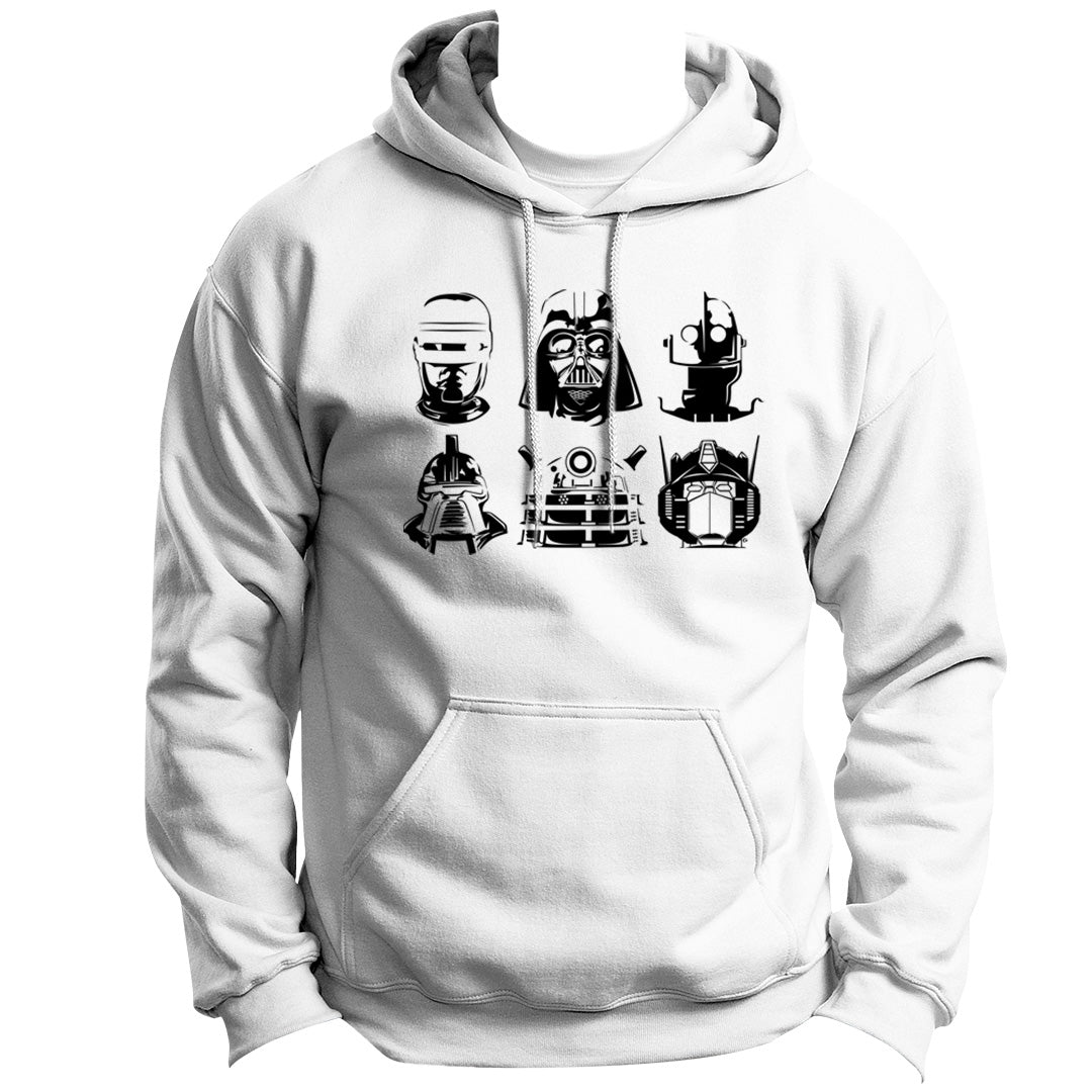 BOTS & DROIDS SERIES ROBOCOP DARTH VADER IRON GIANT CYLON DALEK OPTIMUS PRIME HOODIE PULLOVER SWEATSHIRT VINYL HEAT PRESS ORIGINAL ART