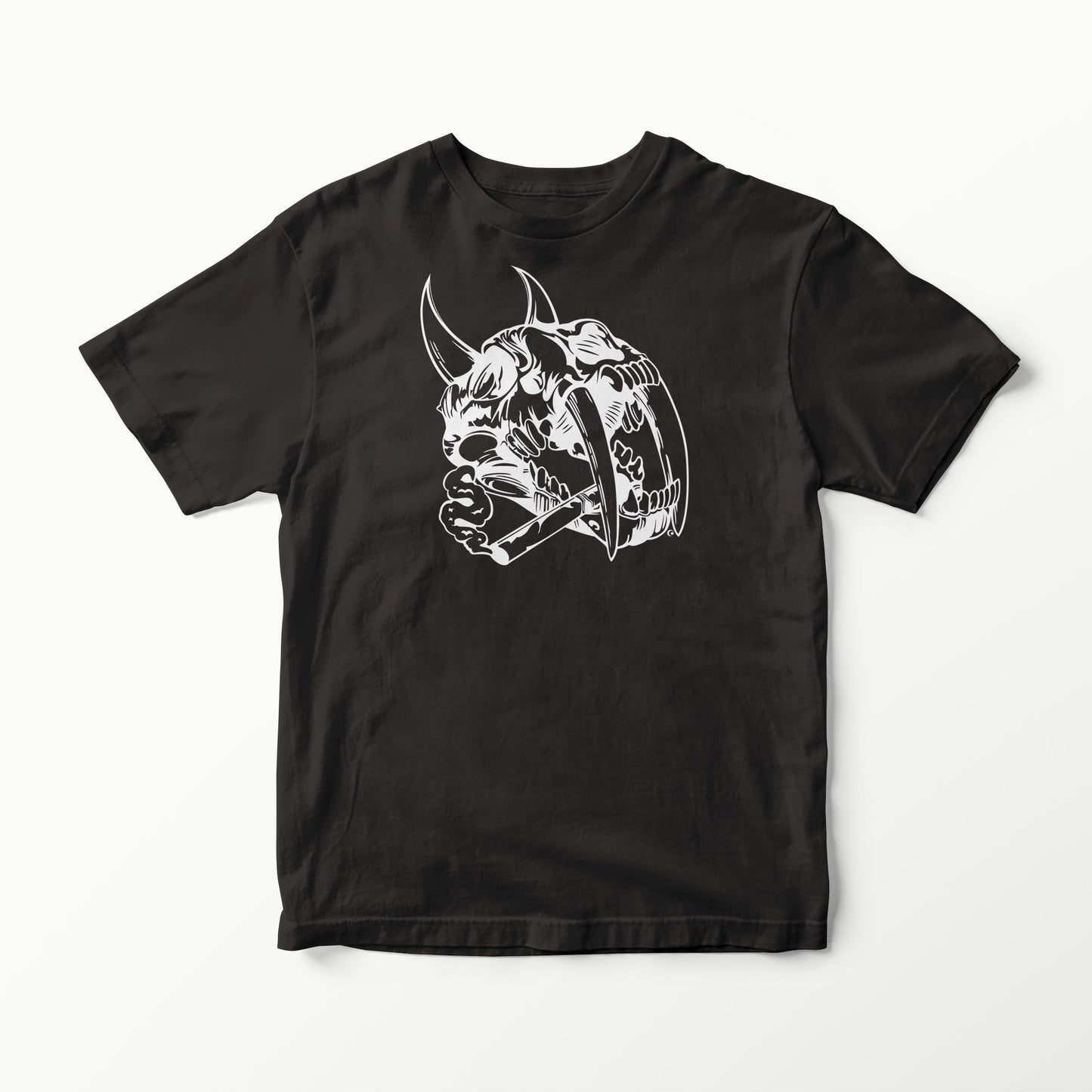 PREHISTORIC SERIES HORNED SABRE TOOTH TIGER SKULL WITH CIGAR T-SHIRT TEE VINYL HEAT PRESS ORIGINAL ART