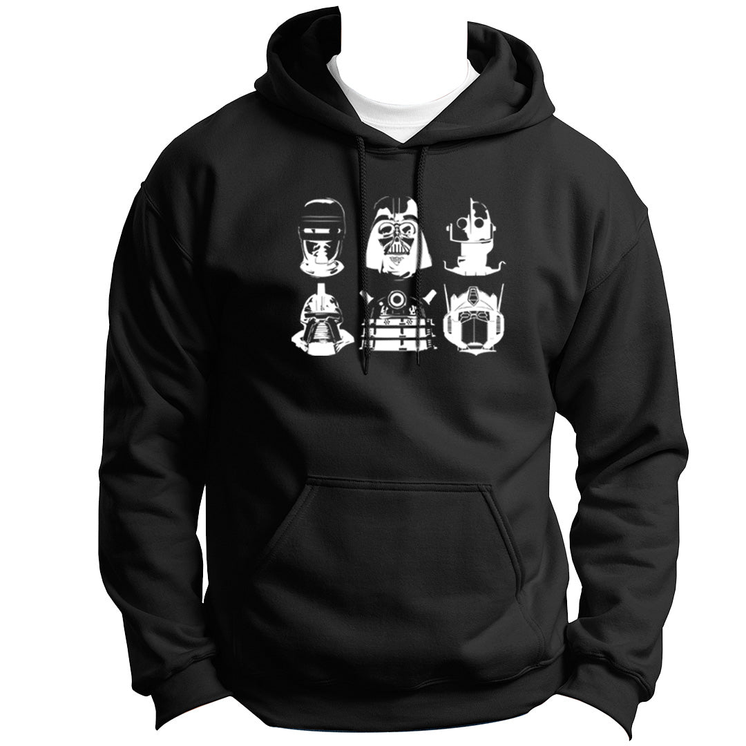 BOTS & DROIDS SERIES ROBOCOP DARTH VADER IRON GIANT CYLON DALEK OPTIMUS PRIME HOODIE PULLOVER SWEATSHIRT VINYL HEAT PRESS ORIGINAL ART