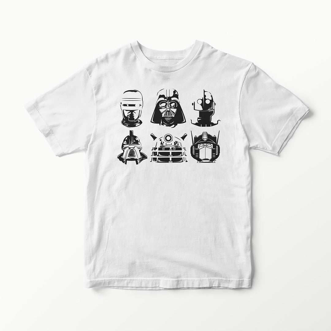 BOTS & DROIDS SERIES ROBOCOP DARTH VADER IRON GIANT CYLON DALEK OPTIMUS PRIME T-SHIRT TEE VINYL HEAT PRESS ORIGINAL ART